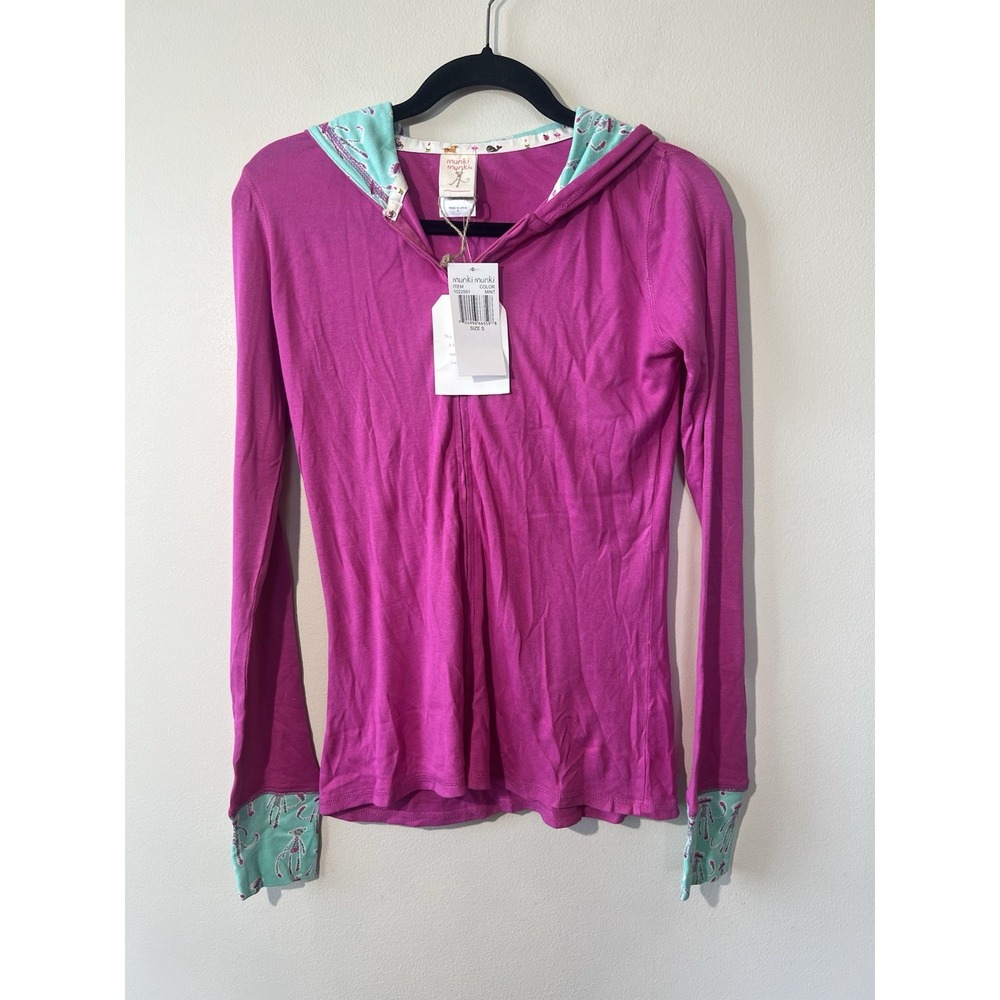 Munki Munki Zip Up Hoodie Women S Long Sleeve Contrast Print‎ THUMBHOLES New